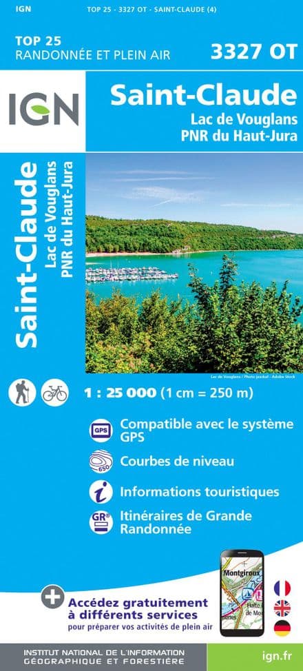 IGN Top 25 3327 OT - Saint-Claude / Lac de Vouglans / PNR du Haut Jura