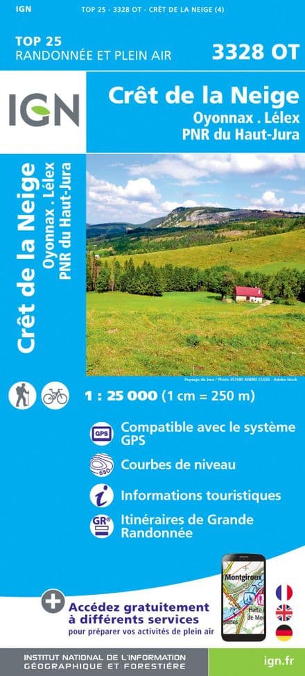 IGN Top 25 3328 OT - Crêt de La Neige / Oyonnax / Lélex/ PNR du Haut Jura