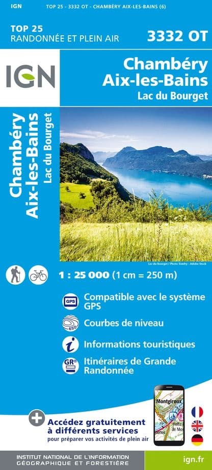 IGN Top 25 3332 OT - Chambéry / Aix-les-Bains / Lac du Bourget