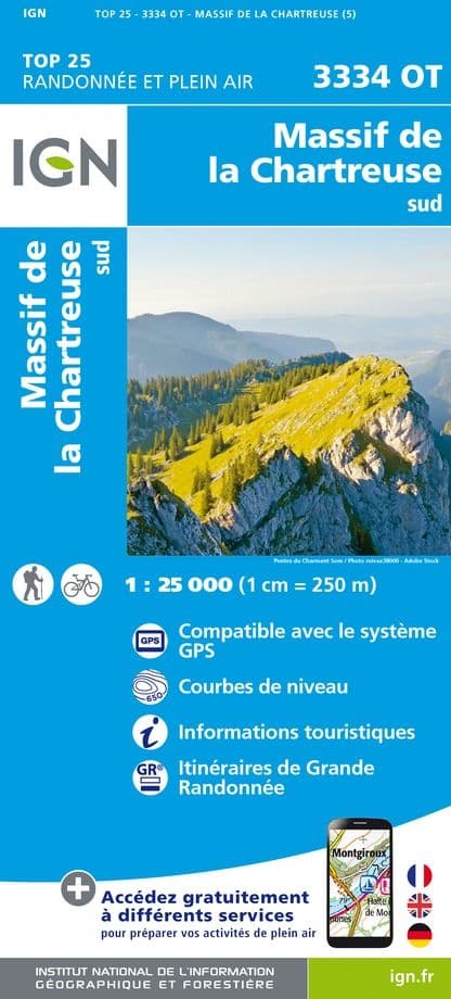 IGN Top 25 3334 OT - Massif de la Chartreuse-Sud
