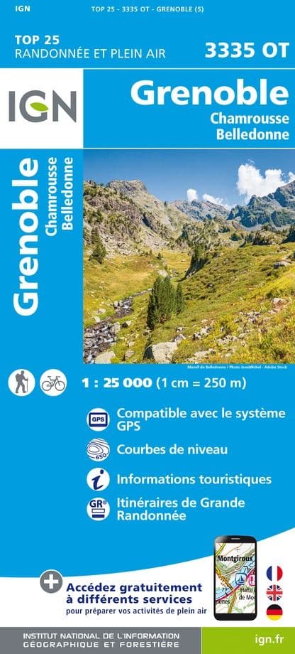IGN Top 25 3335 OT - Grenoble - Chamrousse - Belledonne