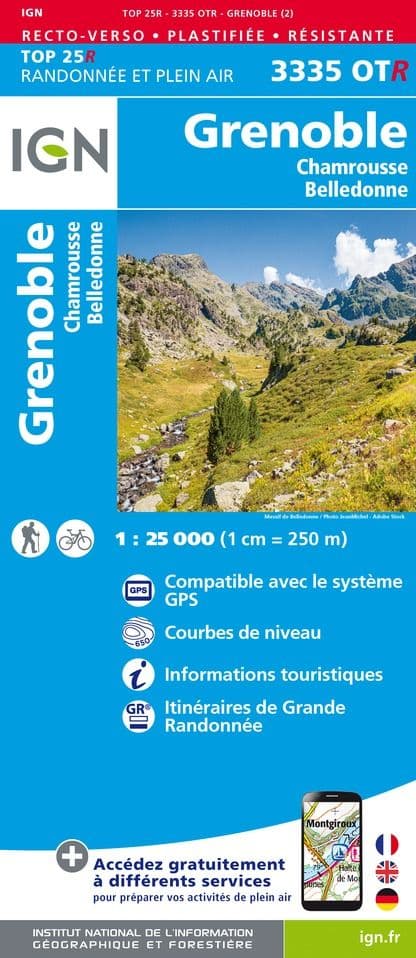 IGN Top 25 3335 OT R - Grenoble - Chamrousse - Belledonne - Resistant