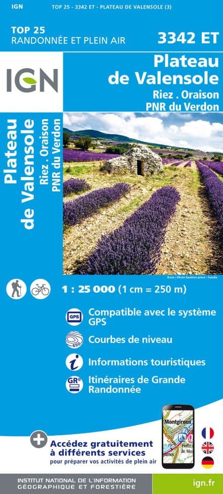 IGN Top 25 3342 ET - Plateau de Valensole / Riez / Oraison / PNR du Verdon
