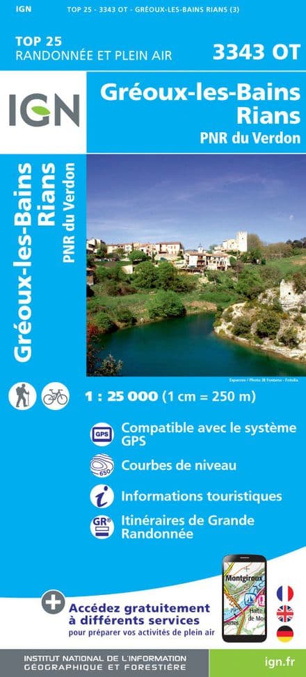 IGN Top 25 3343 OT - Gréoux-les-Bains / Rians / PNR du Verdon