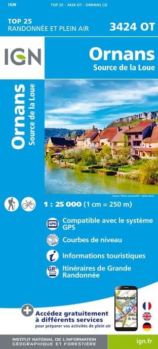 IGN Top 25 3424 OT - Ornans / Source de La Loue
