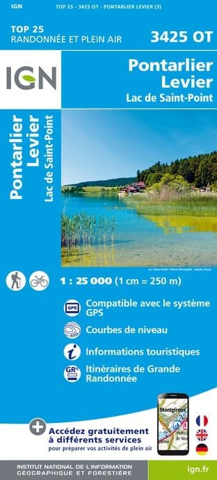 IGN Top 25 3425 OT - Pontarlier / Levier / Lac de St-Point