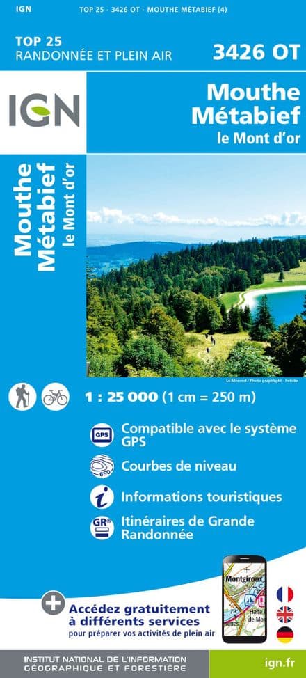 IGN Top 25 3426 OT - Mouthe / Métabief / Le Mont d'Or
