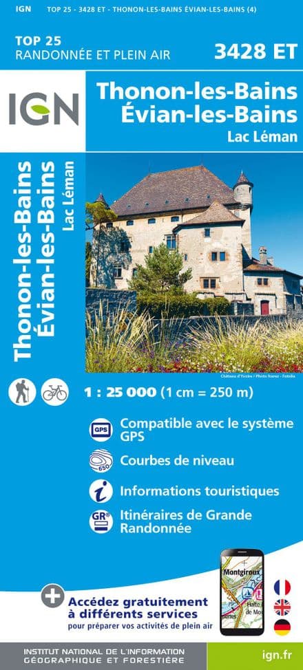 IGN Top 25 3428 ET - Thonon-les-Bains / Evian-les-Bains / Lac Léman