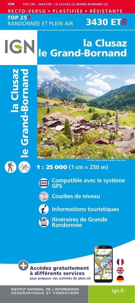 IGN Top 25 3430 ET R - La Clusaz, Grand-Bornand - Resistant