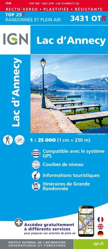 IGN Top 25 3431 OT R - Lac D'Annecy - Resistant