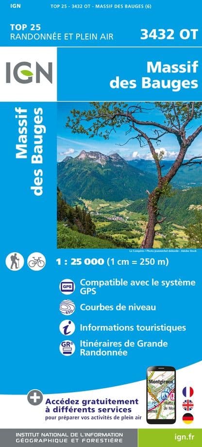IGN Top 25 3432 OT - Massif Des Bauges