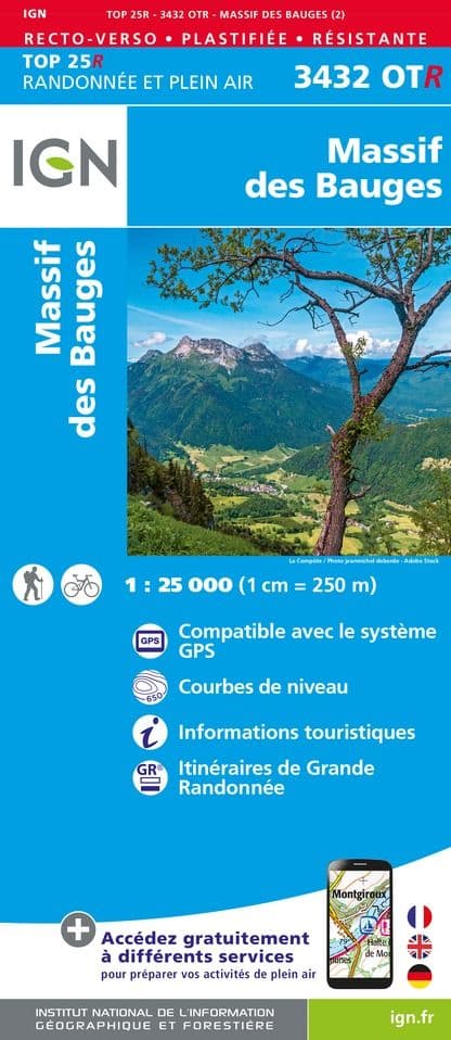 IGN Top 25 3432 OT R- Massif Des Bauges - Resistant