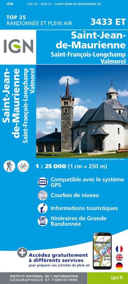 IGN Top 25 3433 ET - St-Jean-de-Maurienne/St-François-Longchamp/Valmorel
