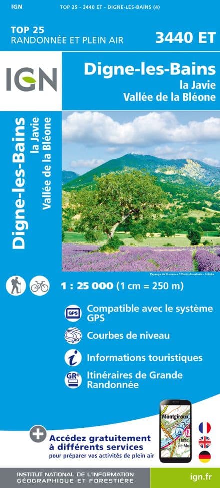 IGN Top 25 3440 ET - Digne-Les-Bains / La Javie / Vallée de La Bléone