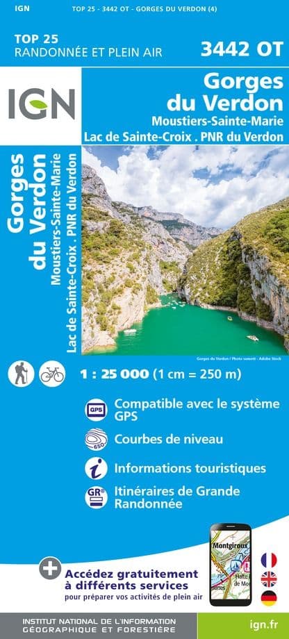 IGN Top 25 3442 OT - Gorges du Verdon / Moustiers-Ste-Marie / Lac de Ste-Croix