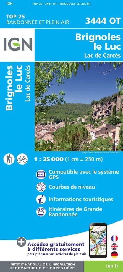 IGN Top 25 3444 OT - Brignoles / Le Luc / Lac de Carcès