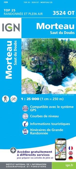 IGN Top 25 3524 OT - Morteau / Saut du Doubs