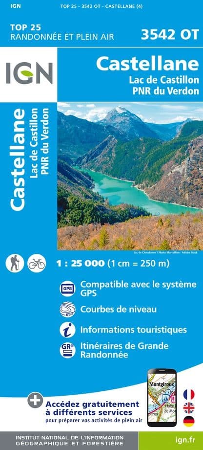 IGN Top 25 3542 OT - Castellane / Lac de Castillon / PNR du Verdon