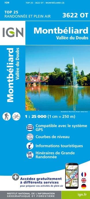 IGN Top 25 3622 OT - Montbéliard / Vallée du Doubs