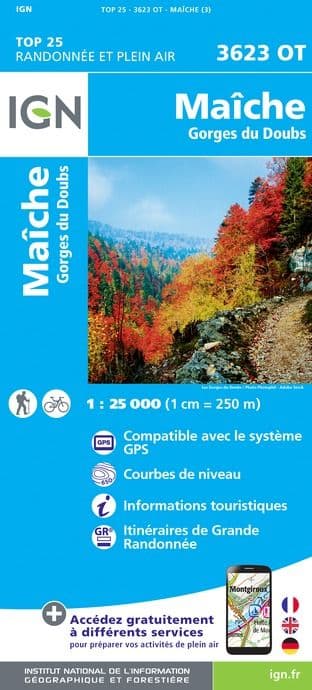 IGN Top 25 3623 OT - Maiche/ Gorges du Doubs