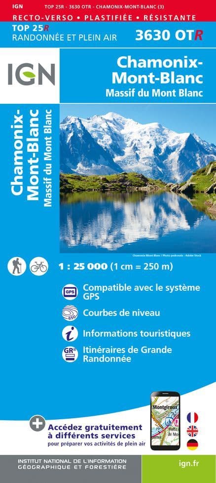 IGN Top 25 3630 OT R - Chamonix Mont Blanc / Massif du Mont Blanc - Resistant