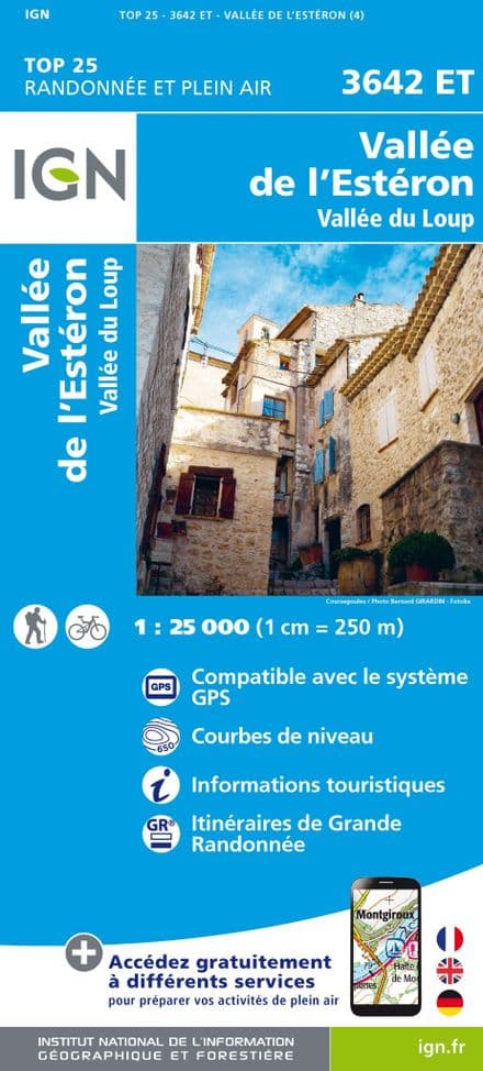 IGN Top 25 3642 ET - Vallée de l'Estéron / Vallée du Loup