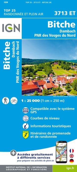 IGN Top 25 3713 ET - Pays de Bitche / PNR des Vosges du Nord