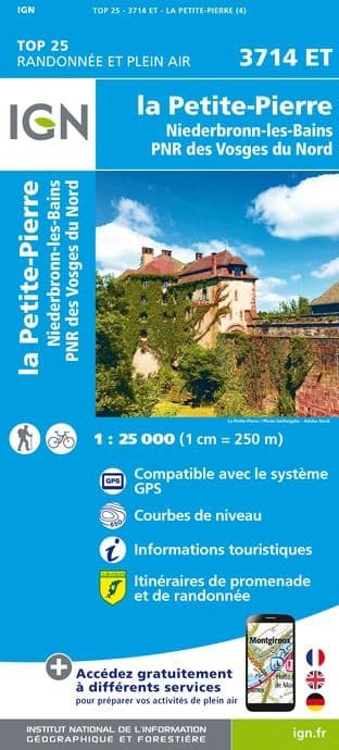 IGN Top 25 3714 ET - La Petite Pierre / PNR Vosges du Nord