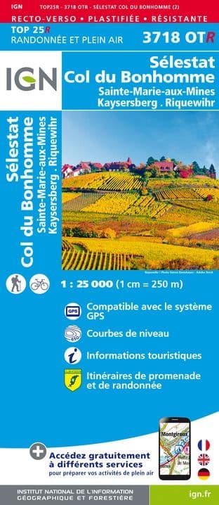 IGN Top 25 3718 OT R - Selestat / Col Du Bonhomme / Ste Marie-aux-Mines - Resistant