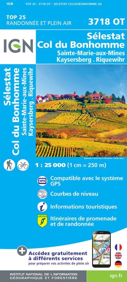 IGN Top 25 3718 OT - Selestat / Col Du Bonhomme / Ste Marie-aux-Mines