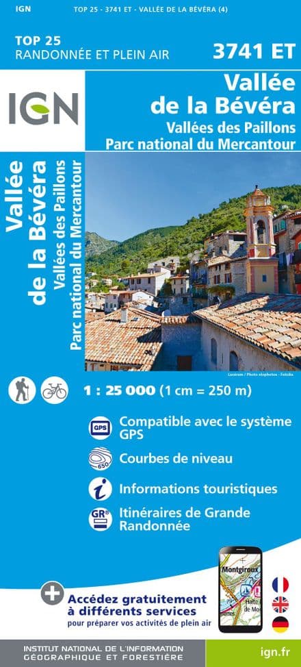 IGN Top 25 3741 ET - Vallées de la Bévéra / Vallées Paillons / PNR Mercantour