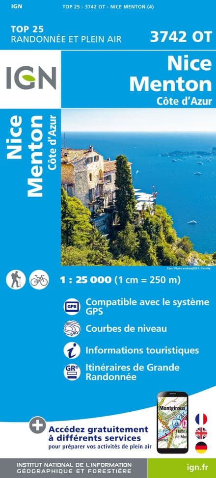 IGN Top 25 3742 OT - Nice / Menton / Côte d'Azur
