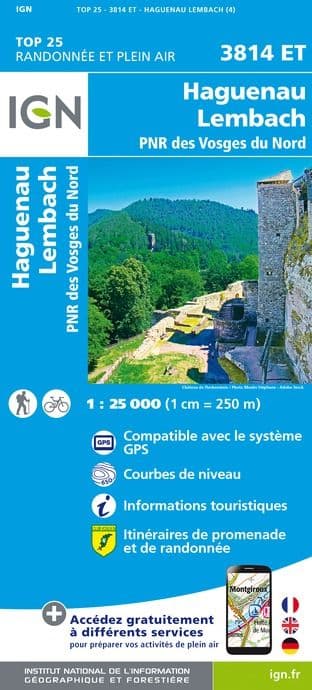 IGN Top 25 3814 ET - Haguenau / Wissemberg / L'Outre-Forêt pnr des Vosges du Nord