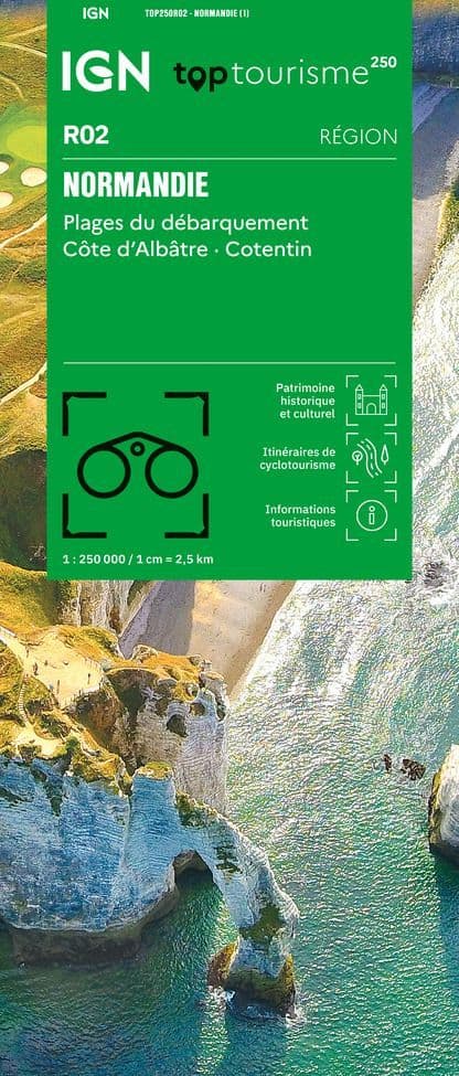 IGN TOP 250 Map 02 - Normandy - Plages du débarquement-Côte Albâtre- Cotentin