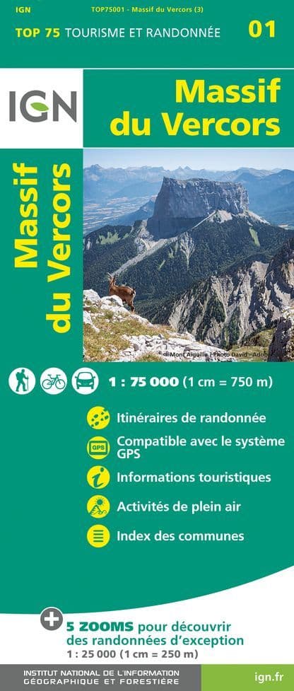 IGN Top 75 - 001 Massif du Vercors at 1:75,000