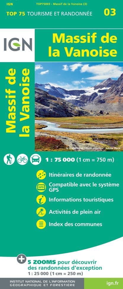 IGN Top 75 - 003 Massif de la Vanoise at 1:75,000