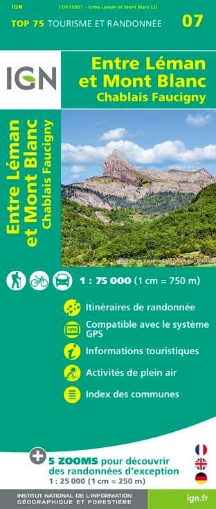 IGN Top 75 - 007 Leman & Mont Blanc entre - Chablais Faucigny at 1:75,000