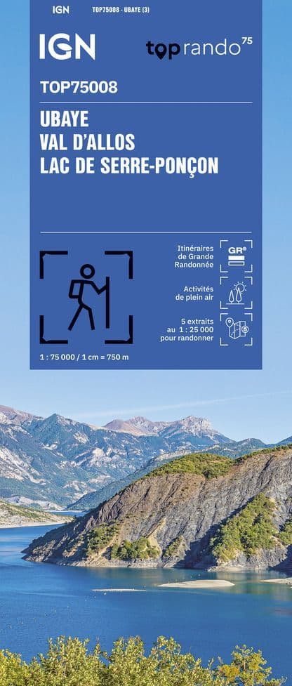 IGN Top 75 - 008 Ubaye / Val d'Allos / Lac de Serre-Poncon at 1:75,000