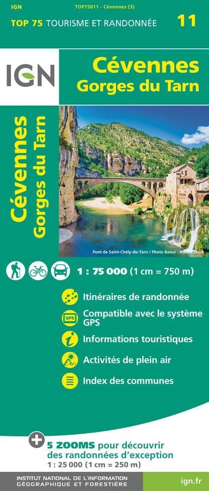 IGN Top 75 - 011 Cevennes / Gorge du Tarn at 1:75,000