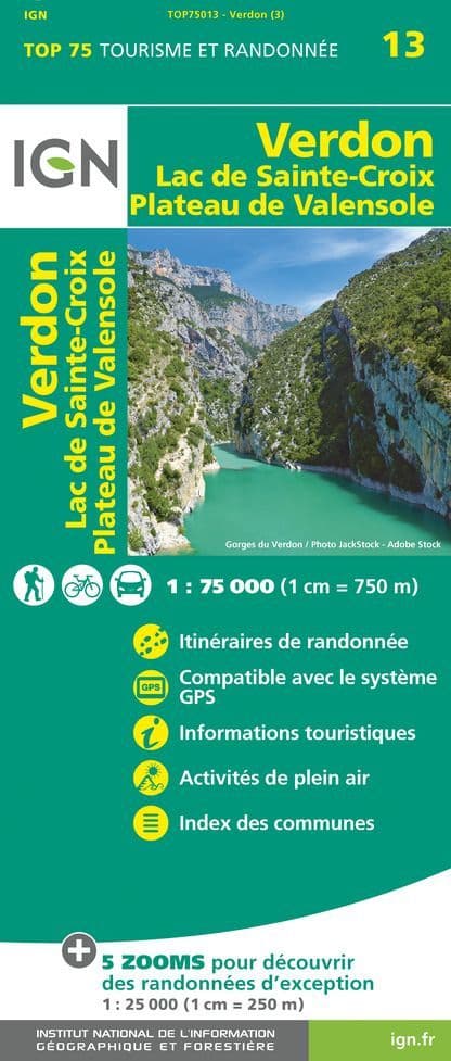 IGN Top 75 - 013 Verdon / Lac se Sainte-Croix / Plateaux de Valensole at 1:75,000