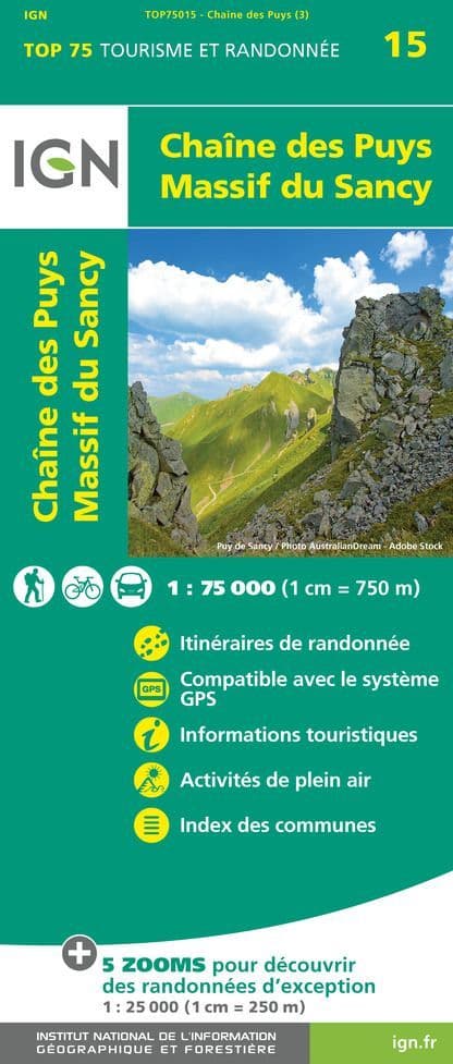 IGN Top 75 - 015 Chaine des Puys / Massif du Sancy at 1:75,000