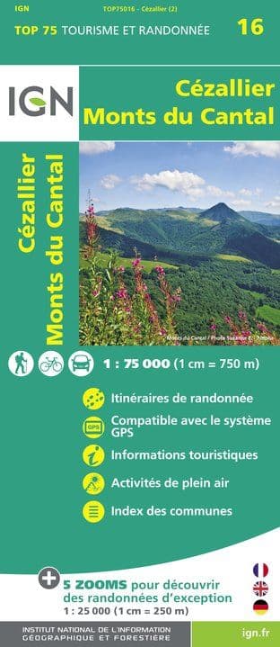 IGN Top 75 - 016 Cezallier / Monts Du Cantal at 1:75,000
