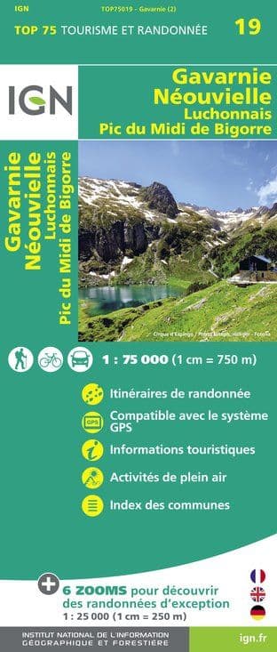 IGN Top 75 - 019 Gavarnie / Neouvielle / Luchonnais / Pic du Midi de Biggore at 1:75,000