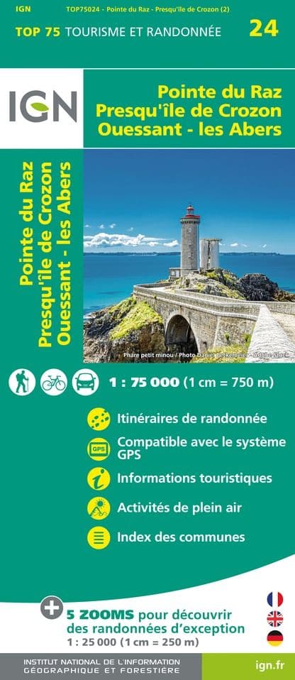 IGN Top 75 - 024 Pointe du Raz / Presqu'ile de Crozon / Ouessant / Cote des Legendes at 1:75,000