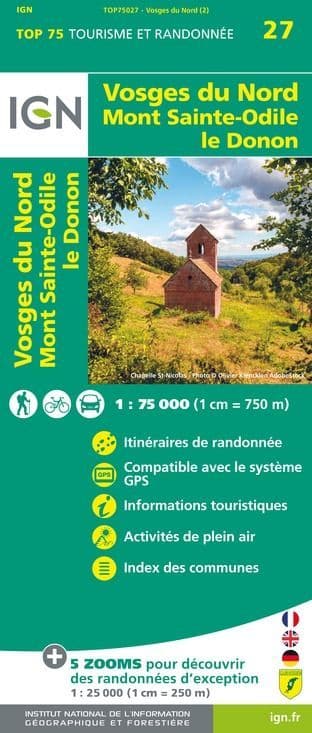 IGN Top 75 - 027 Vosges du Nord / Mont Sainte-Odile / Le Donon at 1:75,000