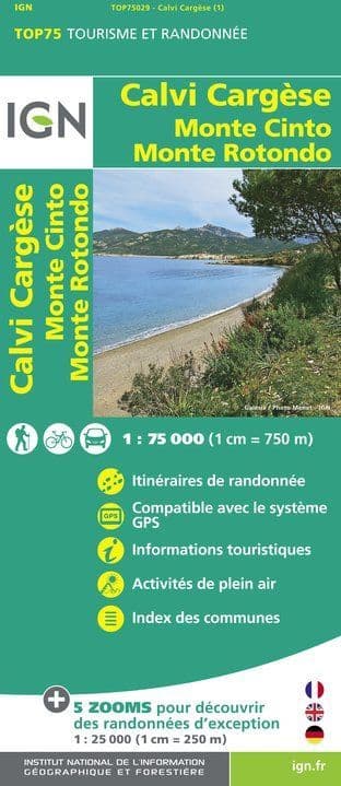 IGN Top 75 - 029 Calvi / Cargese / Monte Cinto / Monte Rotondo at 1:75,000