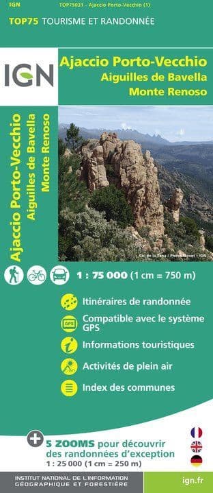 IGN Top 75 - 031 Ajaccio / Porto Vecchio / Aiguilles de Bavella / Monte Renoso at 1:75,000