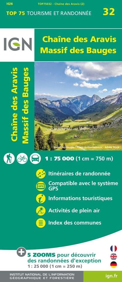 IGN Top 75 - 032 Chaîne des Aravis / Massif des Bauges at 1:75,000