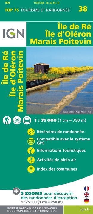 IGN Top 75 - 038 Ile de Re / Ile d'Oleron / Marais Poitevin at 1:75,000