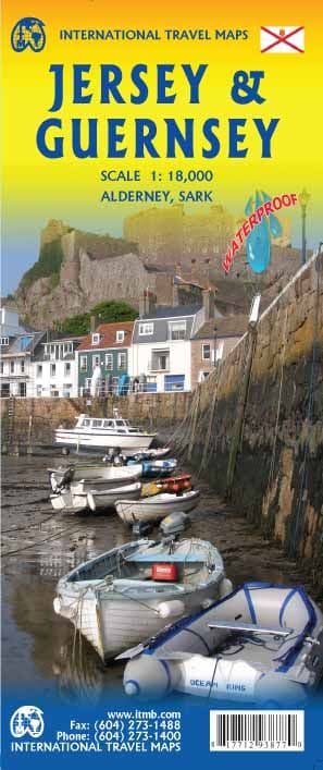 Jersey & Guernsey Travel Reference Map Incl Alderney & Sark